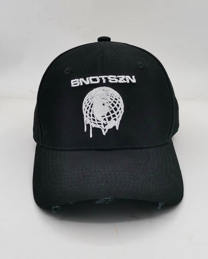 Distressed Embroidered Cap - Black/White